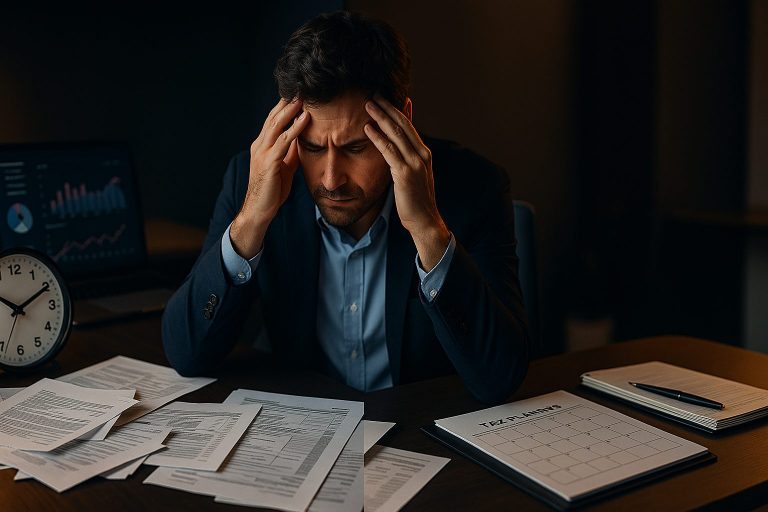 Business owner reviewing finances and planning tax strategy